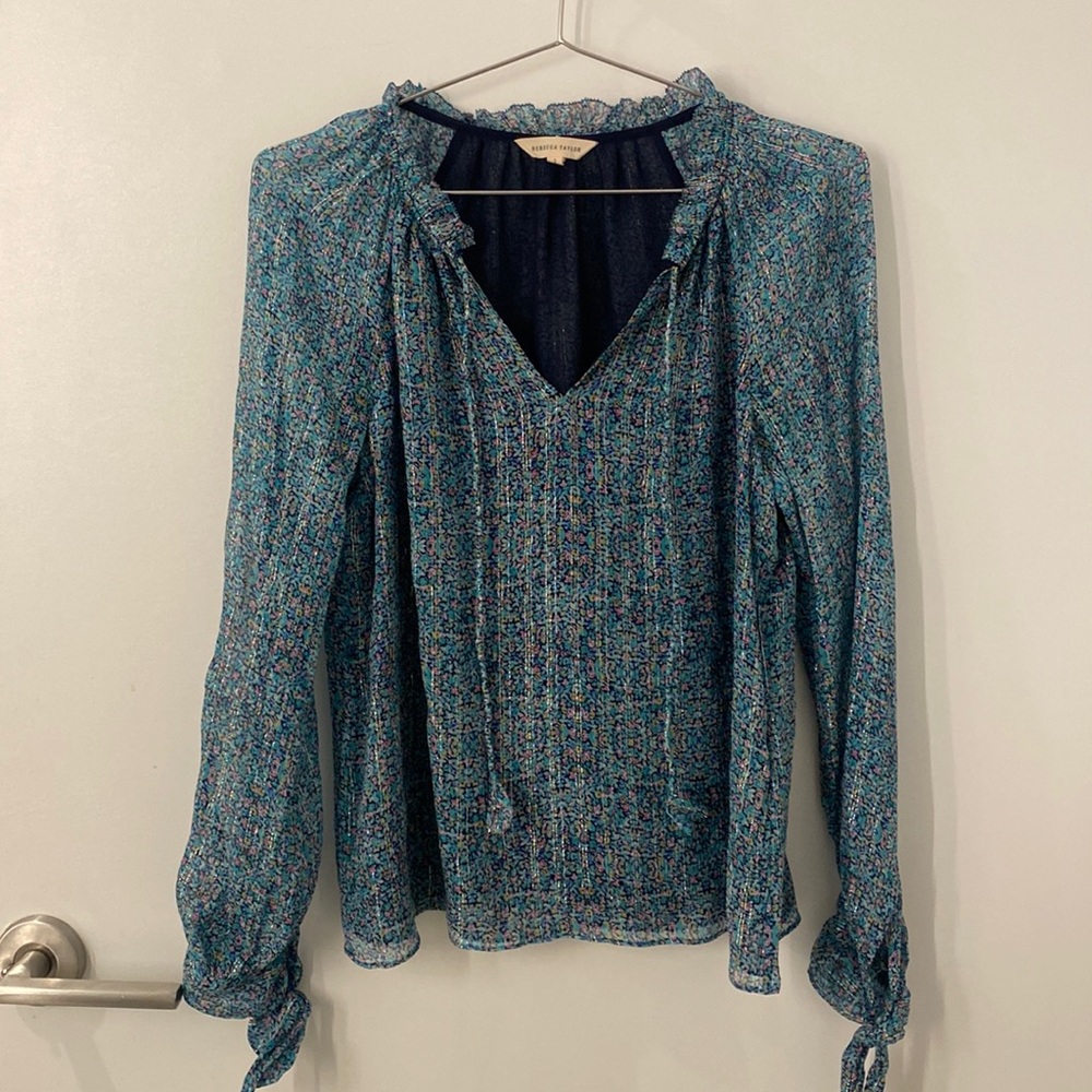 Rebecca Taylor size 2 metallic floral silk blouse